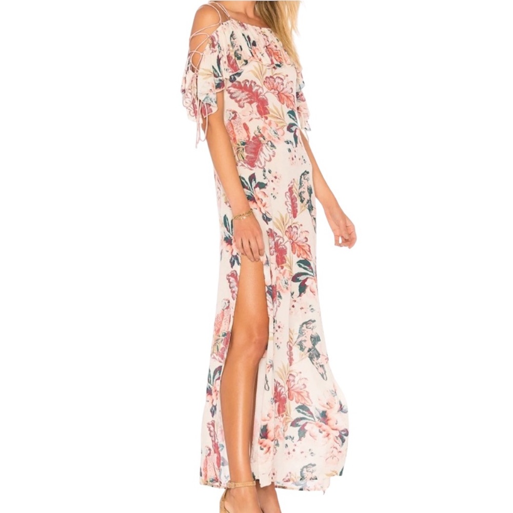 Tularosa Avery Maxi Floral Dress Size XXS Tropical Feminine Parrot Leaf Ethereal